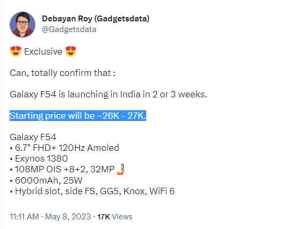 Samsung Galaxy F54 5G Launch Date Price Leaked