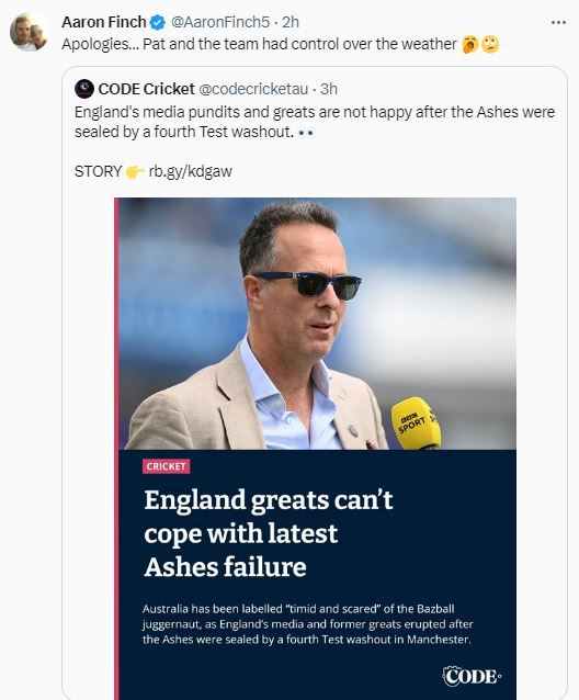 Aaron Finch Tweet Ashes 2023