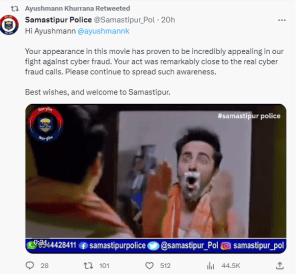 samastipur police share ayushmann khurrana video 