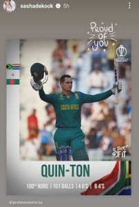 quinton de kock wife reaction on century