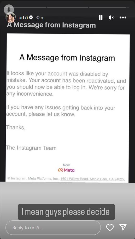 Urfi Javed Instagram Account Suspended