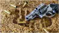 gun and bullets lying on the ground