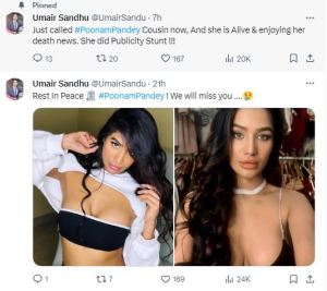Umair Sandhu on Poonam Pandey Death