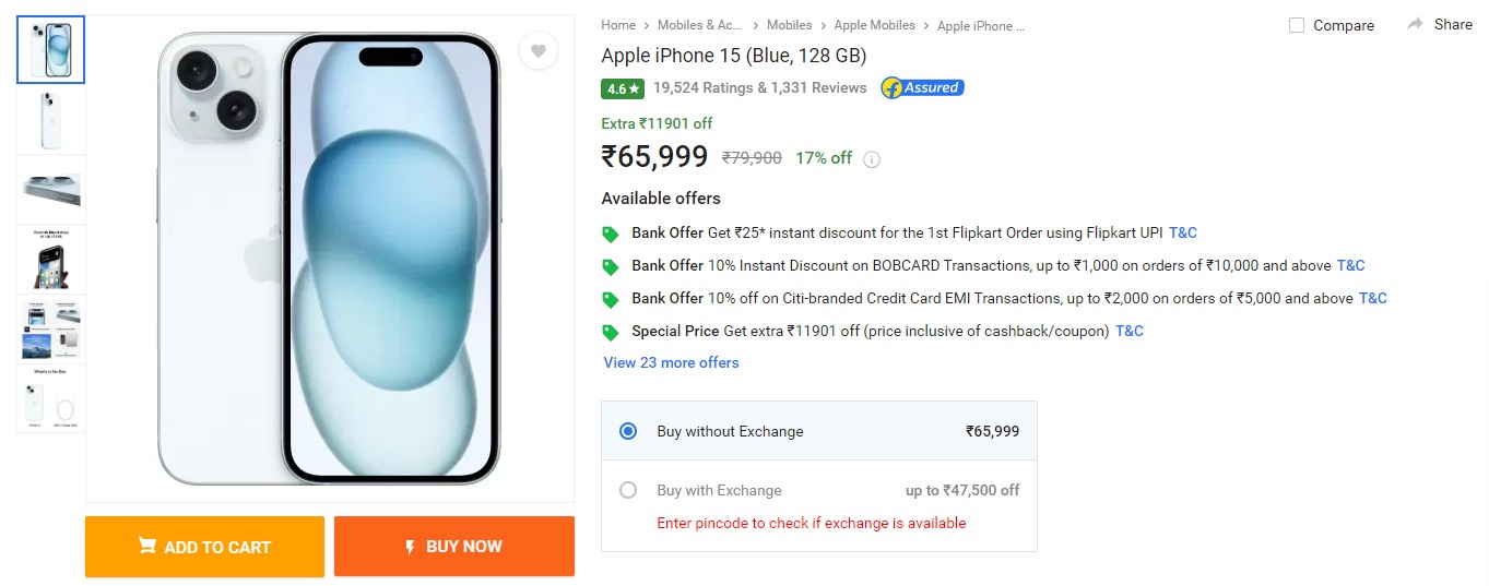 Flipkart Discount Offer on iPhone 15