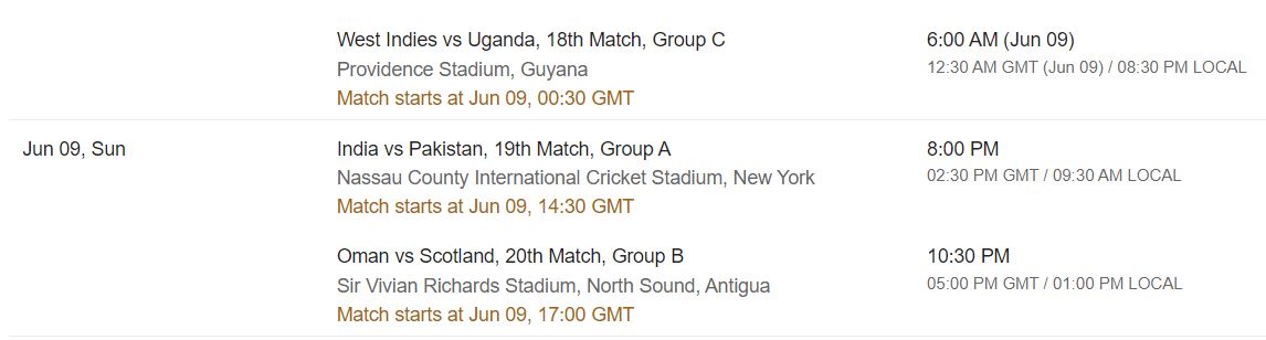 T20 World Cup 2024 Match Timings