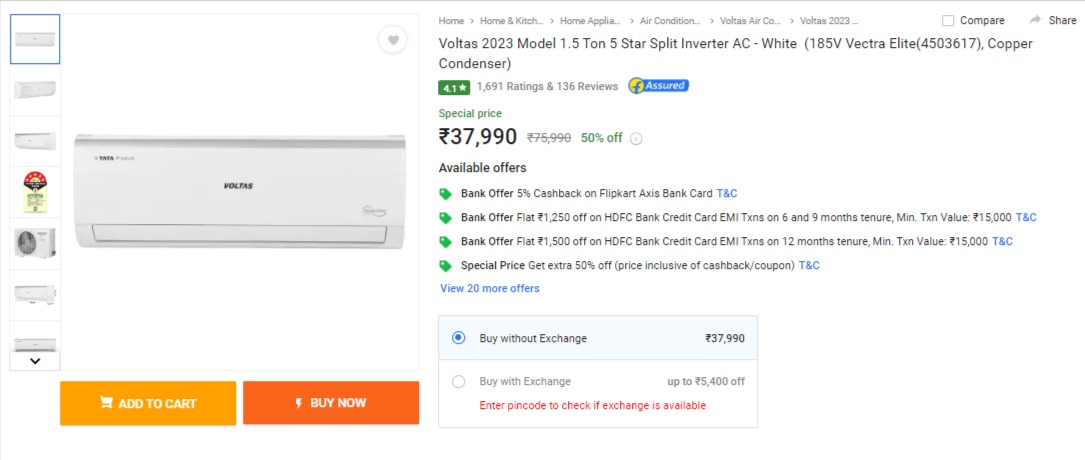Flipkart Big Bachat Days Sale Discount on AC