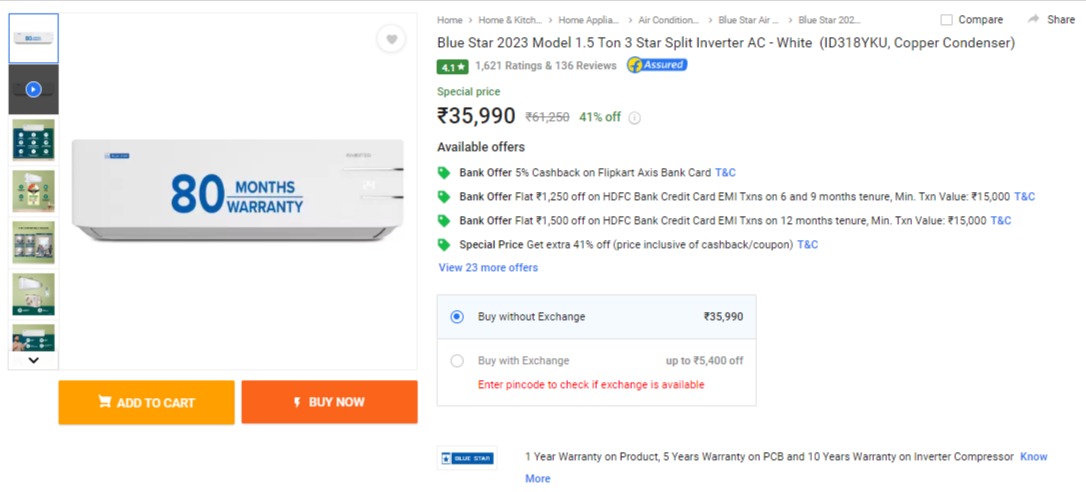 Flipkart Big Bachat Days Sale Discount on AC