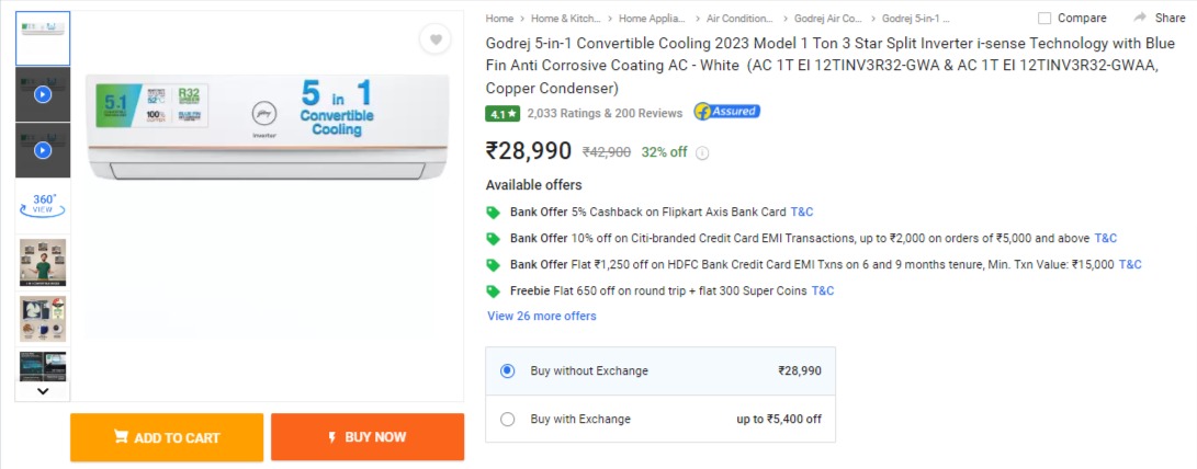 Flipkart Mega Saving Days Sale Discount on AC