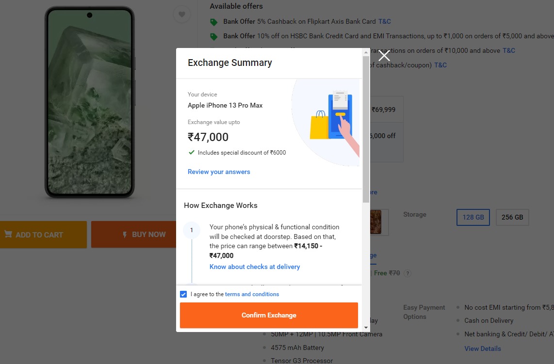 Flipkart Sale Discount on Pixel 8 price in india