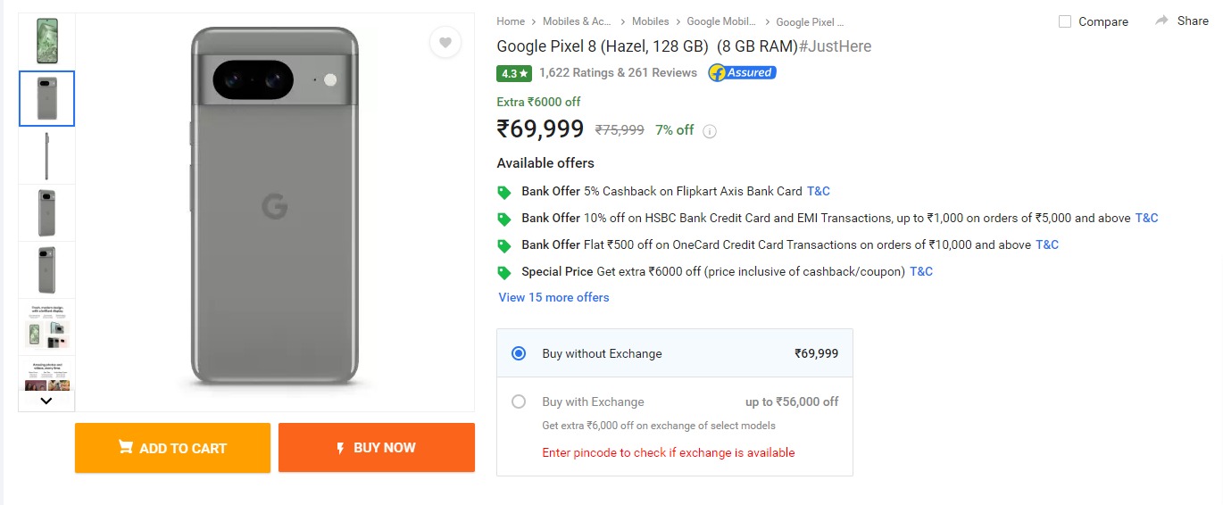 Flipkart Sale Discount on Pixel 8