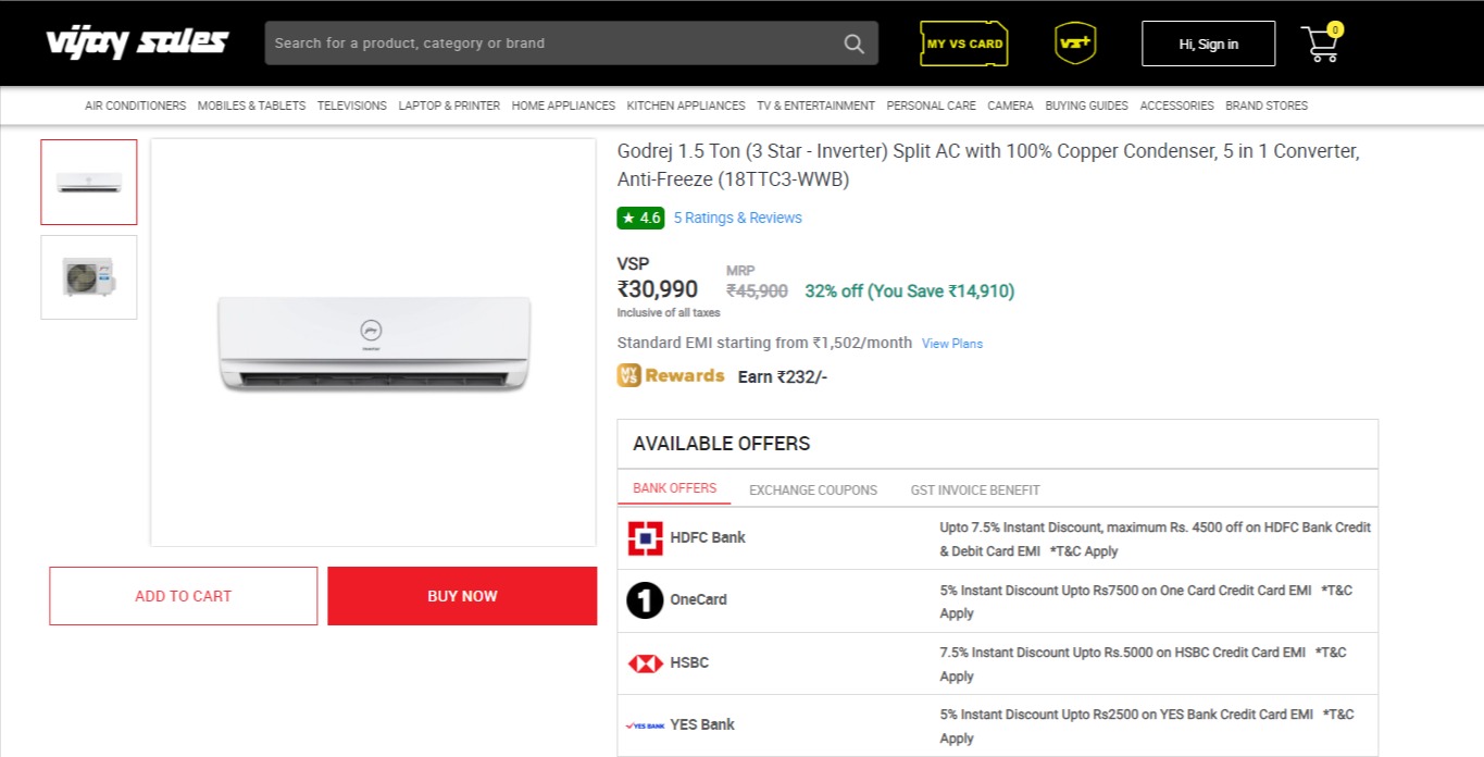 Godrej 1.5 Ton (3 Star - Inverter) Split AC