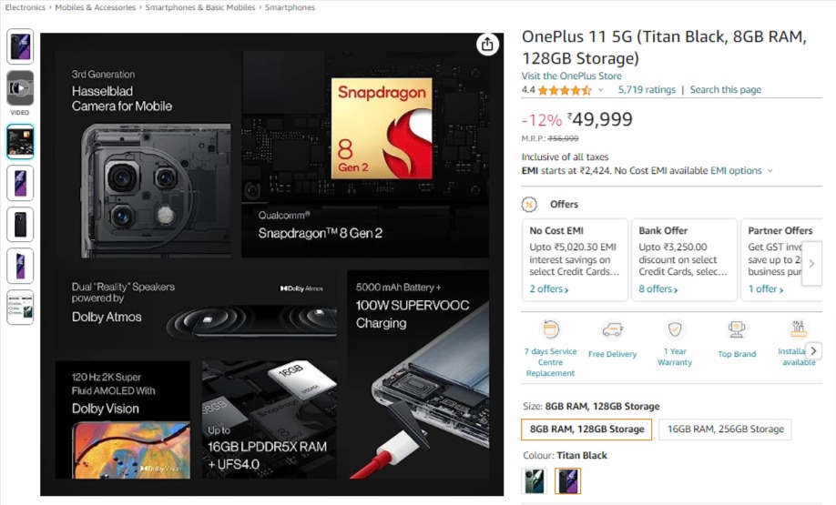 OnePlus 11 5G Discount Offer on Amazon
