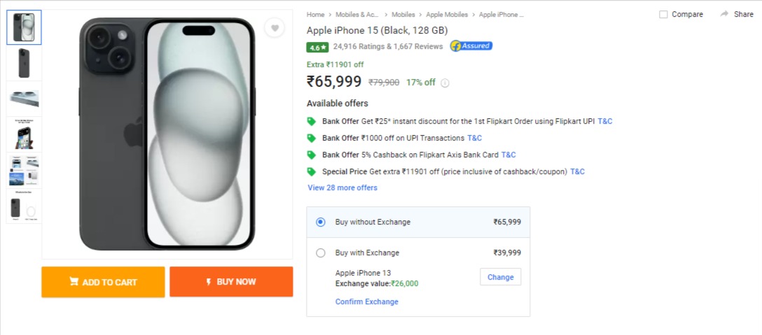 iPhone 15 Discount Offer on Flipkart
