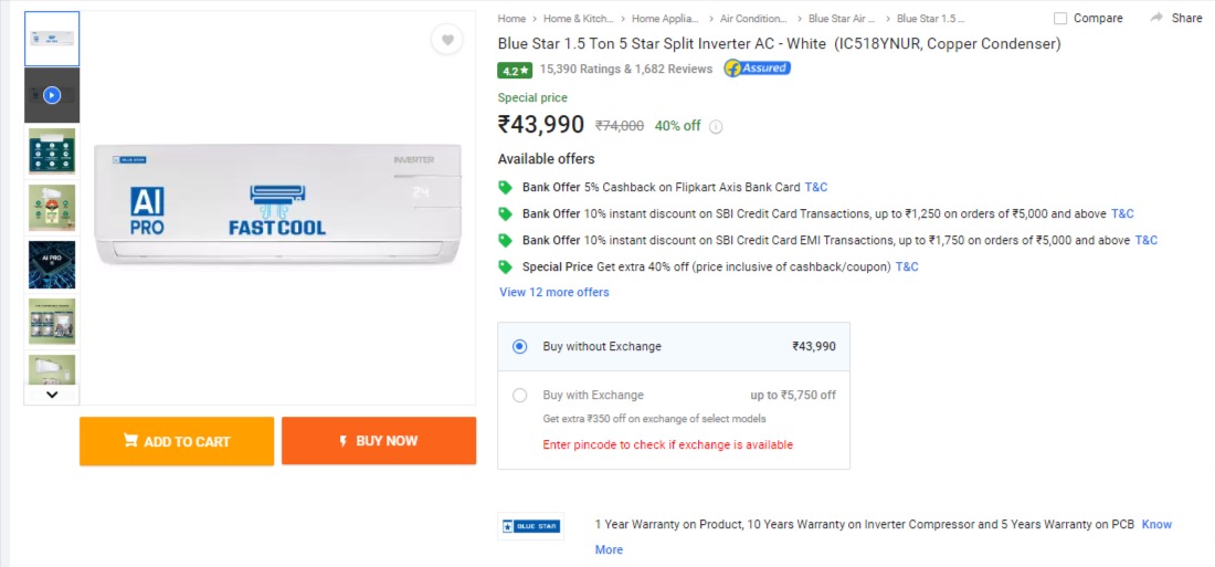 Flipkart Big Saving Days Sale Discount on AC