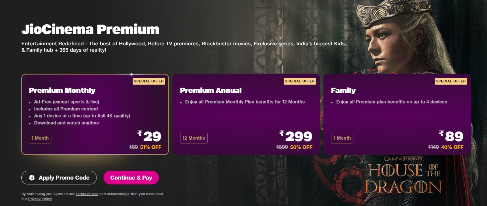 JioCinema Premium Annual Plan