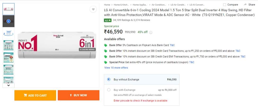 Flipkart Big Saving Days Sale Discount on AC