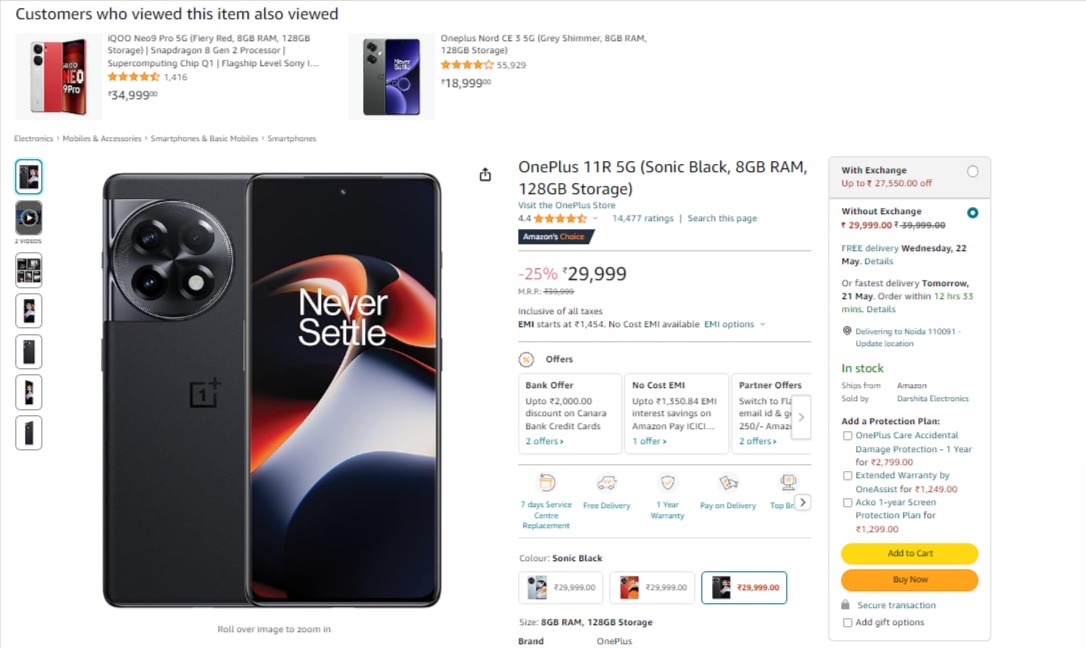 OnePlus 11R Price on Amazon