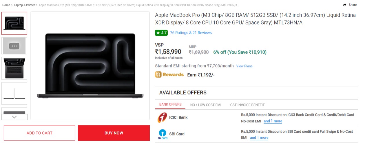 MacBook Pro Discount Offer on Vijay Sales