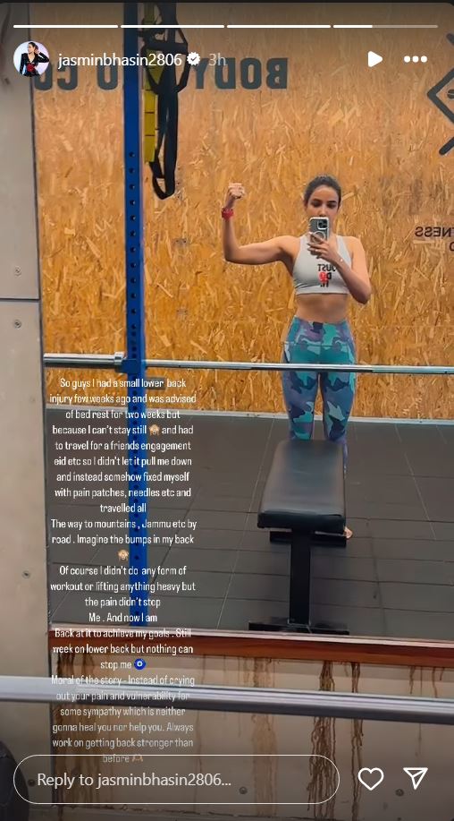 Jasmin Bhasin Back Injury