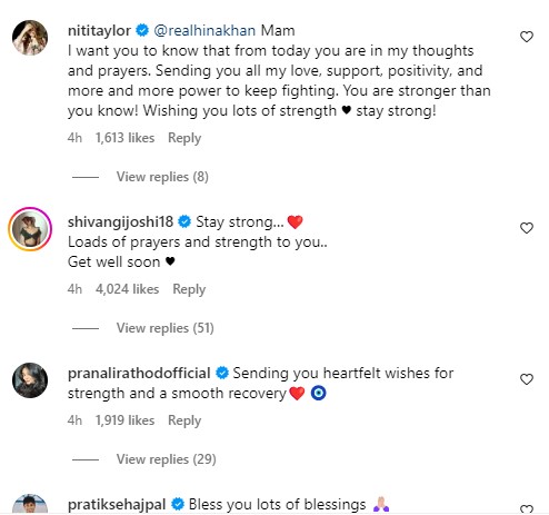 Celebrities Comment on Hina Khan Post