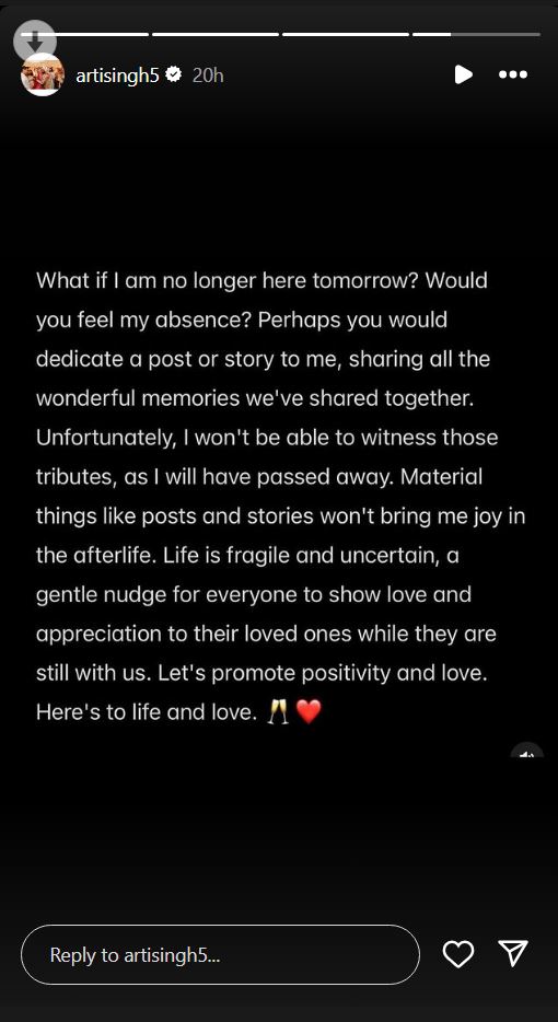 Arti Singh Cryptic Post