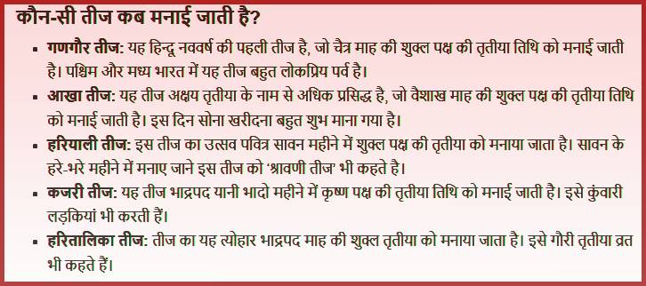 kajari teej aur dusri teej kab manayi jati hai.