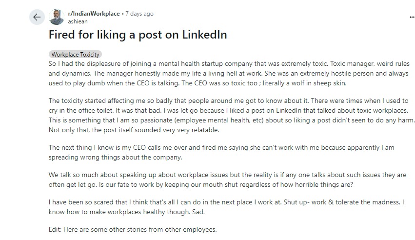 Toxic Work environment 