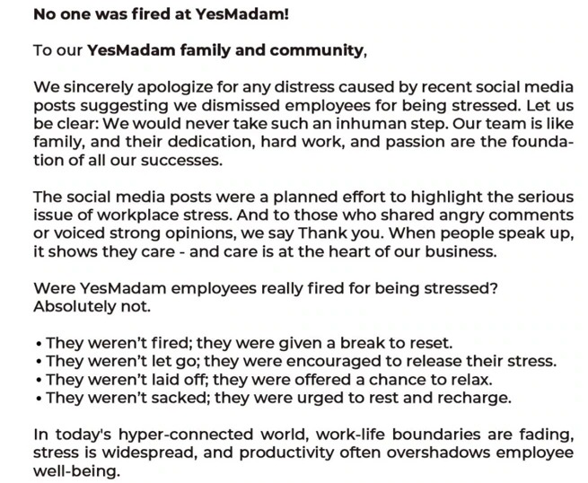 YesMadam Clarification On Layoff