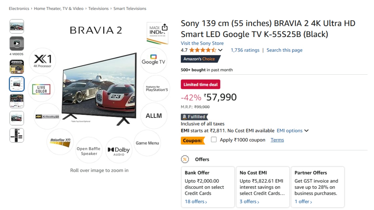 Sony 55 inches BRAVIA 4K Ultra HD Google TV 