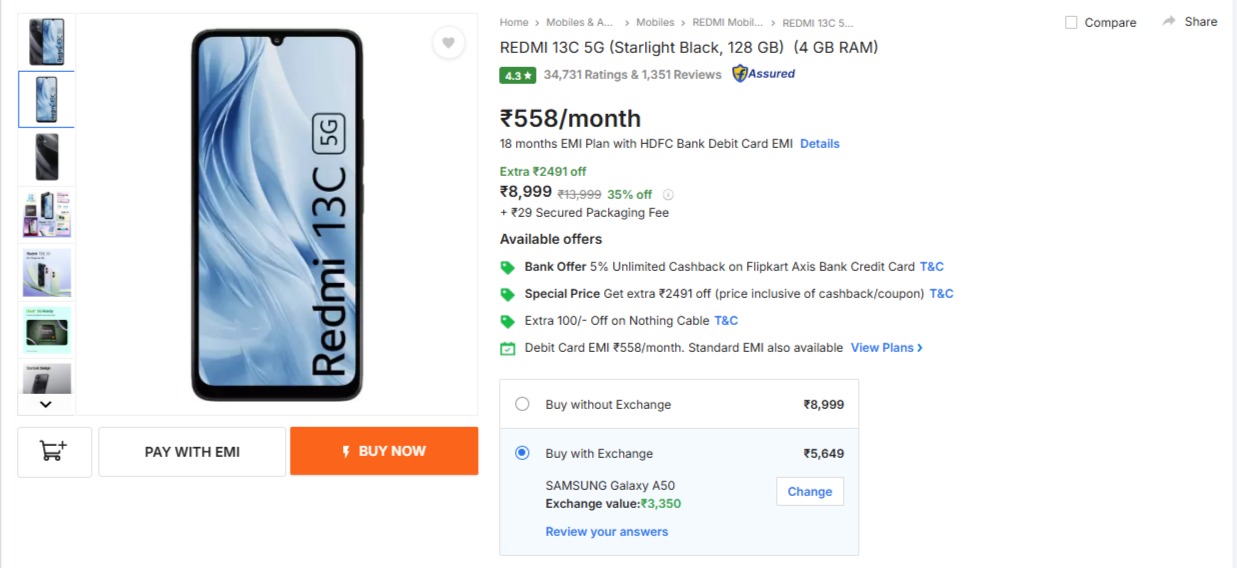 REDMI 13C 5G Discount Offer&nbsp;&nbsp;