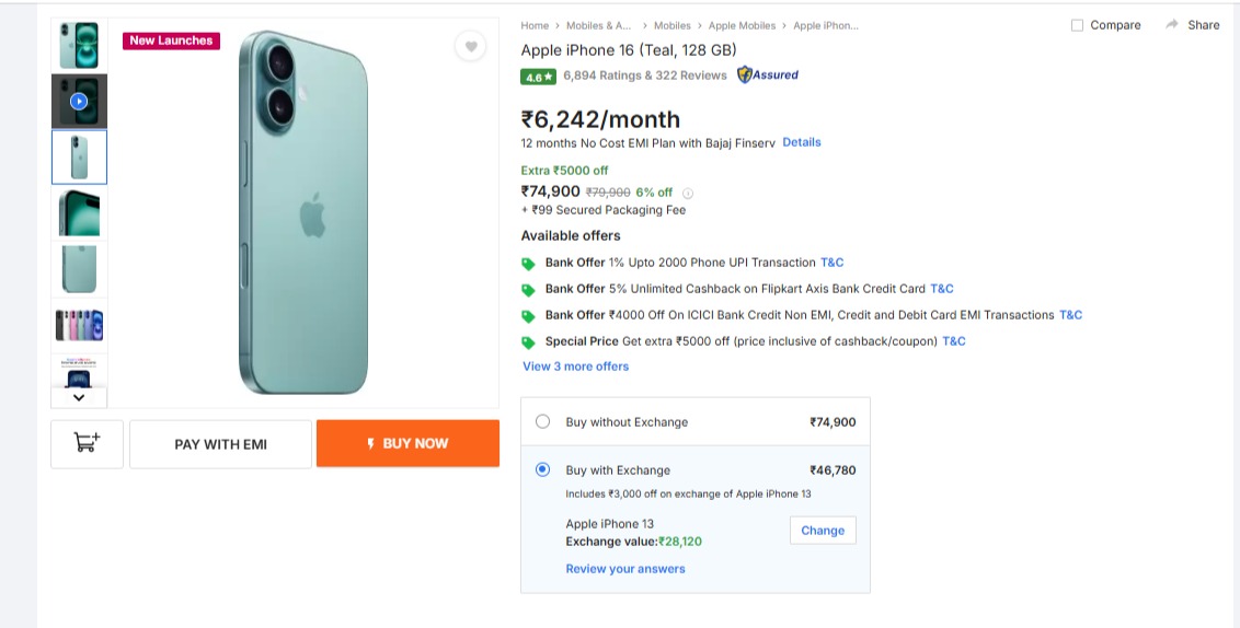 Flipkart iPhone 16 Discount