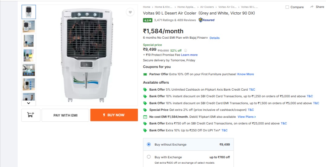 Voltas 90 L Desert Air Cooler