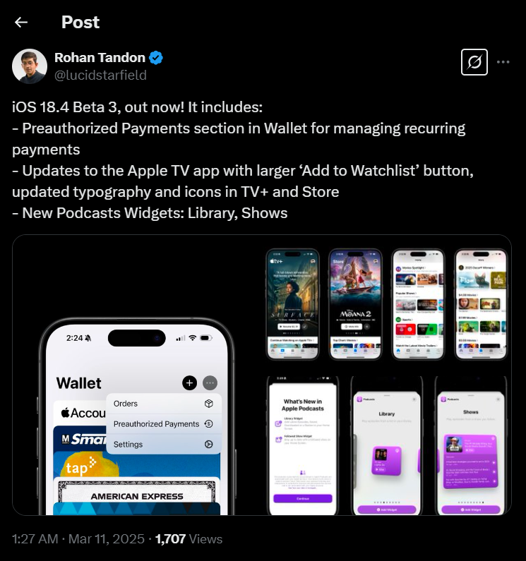 Apple Releases iOS 18.4 Beta 3 Update