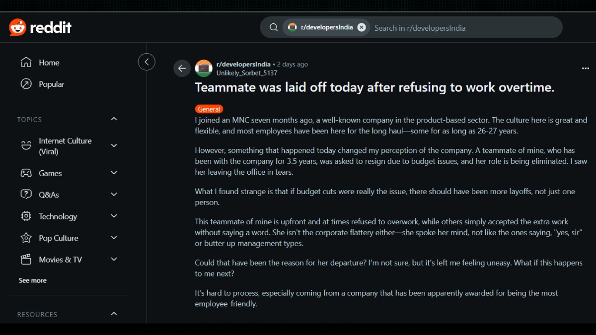 Employee Allegedly laid off Fired for Refusing Overtime