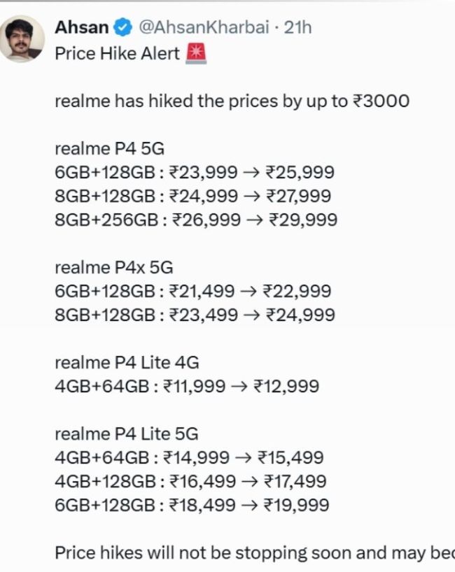 P4 सीरीज के कई मॉडल्स हुए महंगे