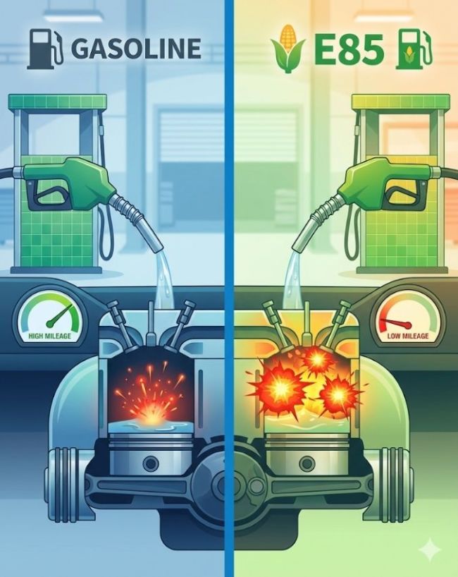 E85 पर माइलेज कम क्यों मिलता है?