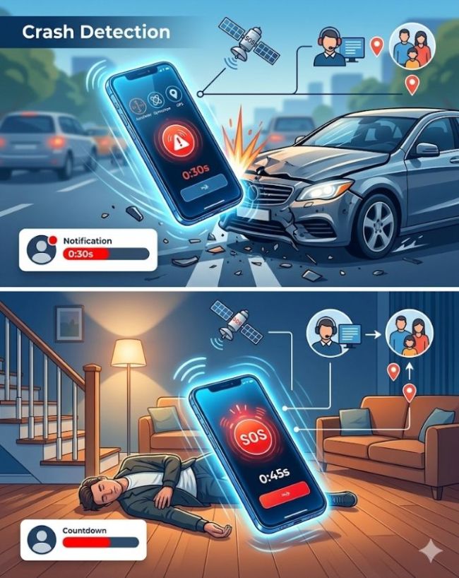Crash Detection और Fall Detection- रिस्पॉन्स न मिलने पर खुद भेजेगा अलर्ट
