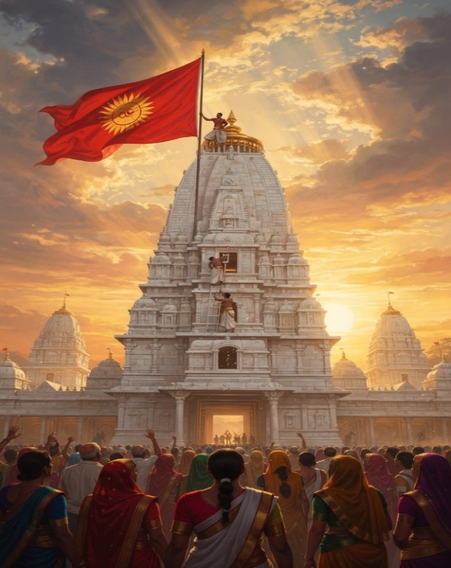 विपरीत दिशा में लहरता है ध्वज