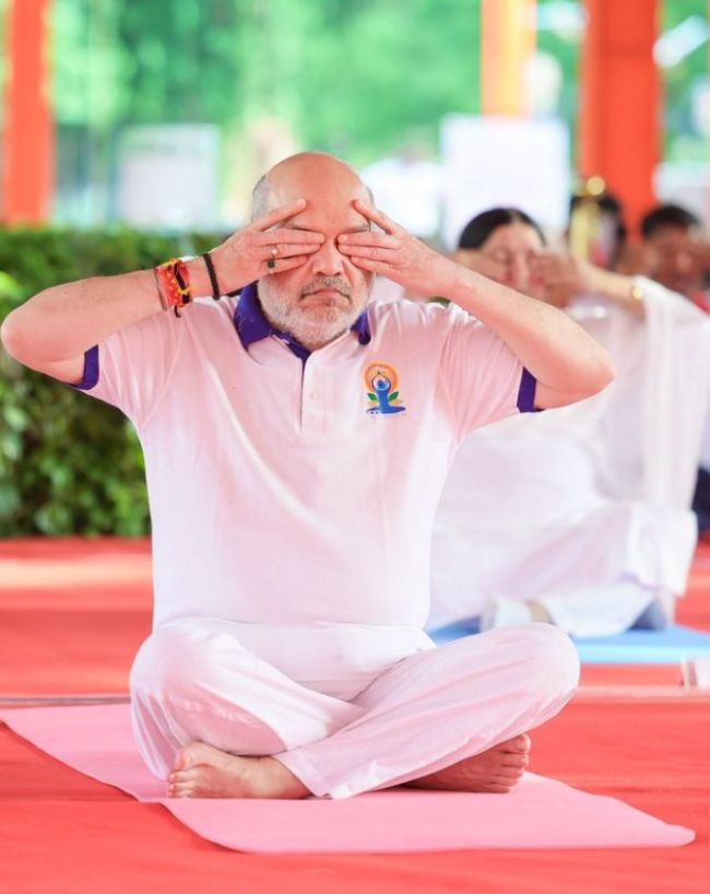 गुजरात में अमित शाह ने किया योग